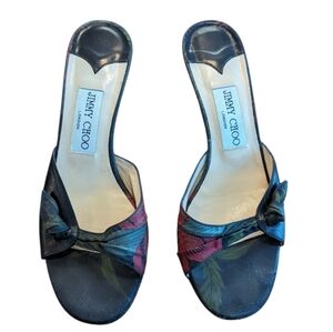 Jimmy Choo Black and Multicolor Floral Mules
